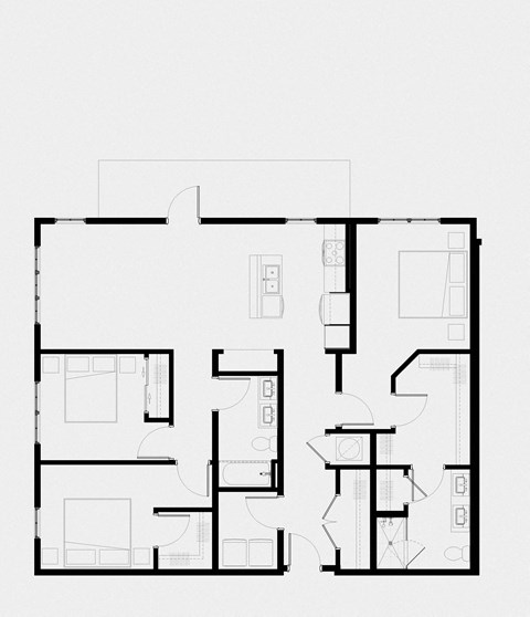 A black and white floor plan of a house with multiple rooms.